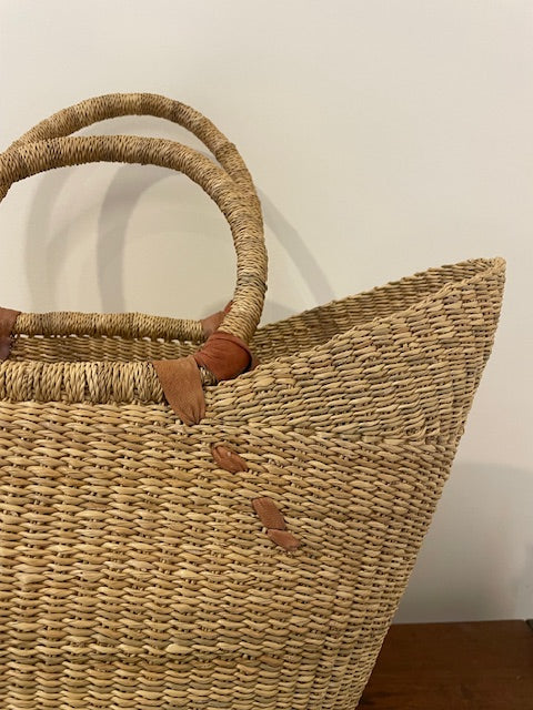 West African Market Bag – Elephant Grass & Woven Handles