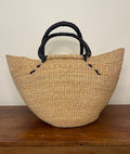 West African Market Bag – Elephant Grass & Black Leather Handles