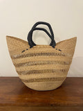 West African Open Weave Market Bag – Elephant Grass & Black Leather Handles