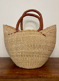 West African Market Bag – Elephant Grass & Brown Leather Handles