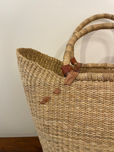 West African Market Bag – Elephant Grass & Woven Handles