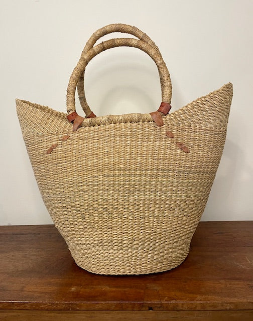 West African Market Bag – Elephant Grass & Woven Handles