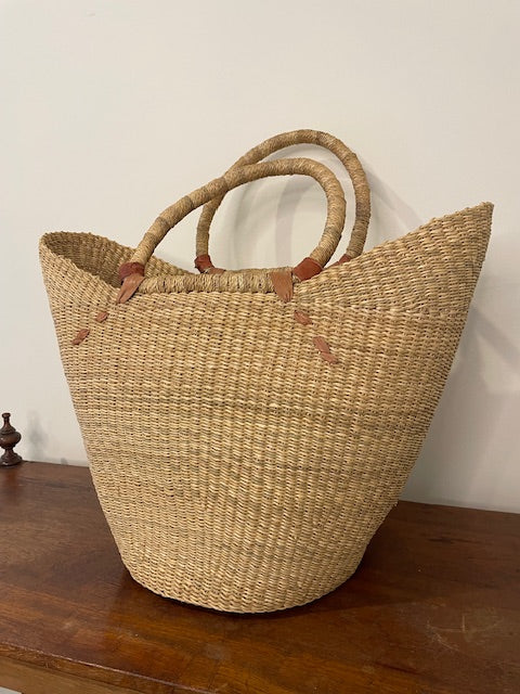 West African Market Bag – Elephant Grass & Woven Handles